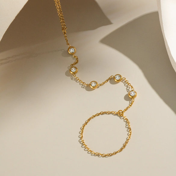 Finger Chain Bracelet Stainless Steel Inlaid With Zircon Geometric Elegant High End Jewelry Electroplating Does Not Fade