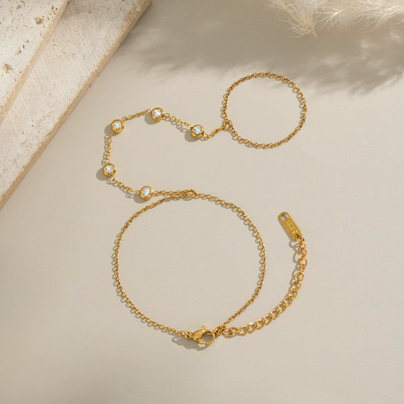 Finger Chain Bracelet Stainless Steel Inlaid With Zircon Geometric Elegant High End Jewelry Electroplating Does Not Fade
