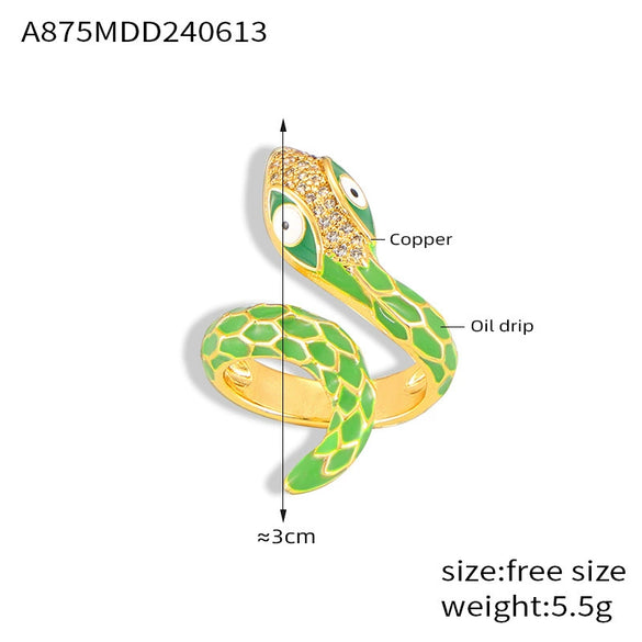 Finger Ring Hiphop Style Snake Copper Geometric Electroplating