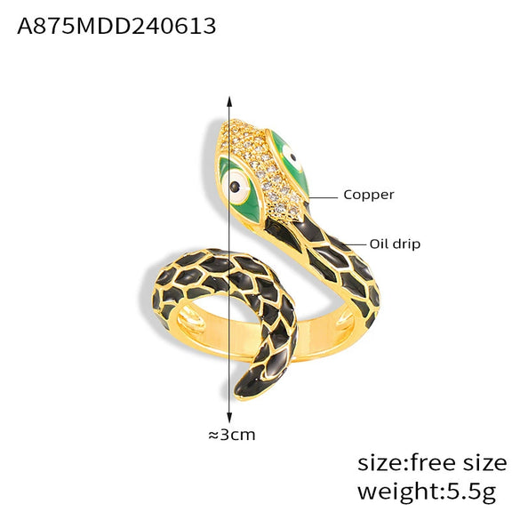 Finger Ring Hiphop Style Snake Copper Geometric Electroplating