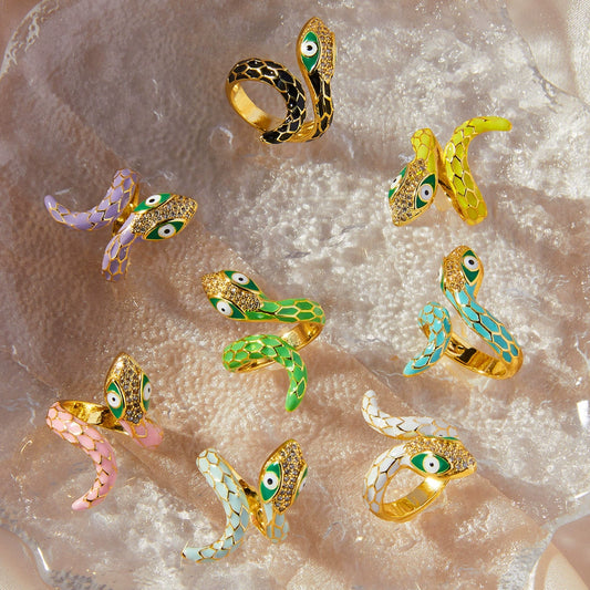 Finger Ring Hiphop Style Snake Copper Geometric Electroplating