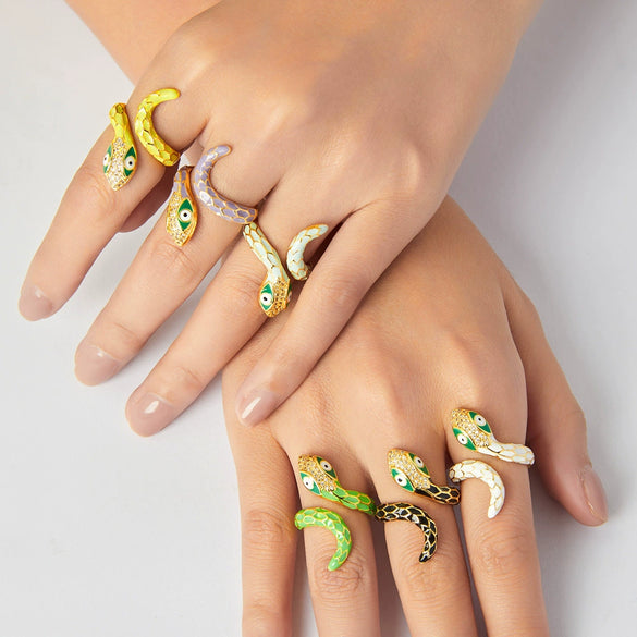 Finger Ring Hiphop Style Snake Copper Geometric Electroplating