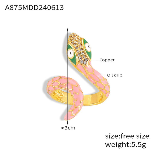 Finger Ring Hiphop Style Snake Copper Geometric Electroplating