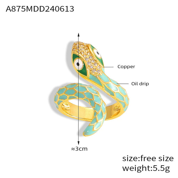 Finger Ring Hiphop Style Snake Copper Geometric Electroplating