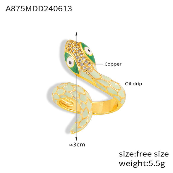 Finger Ring Hiphop Style Snake Copper Geometric Electroplating