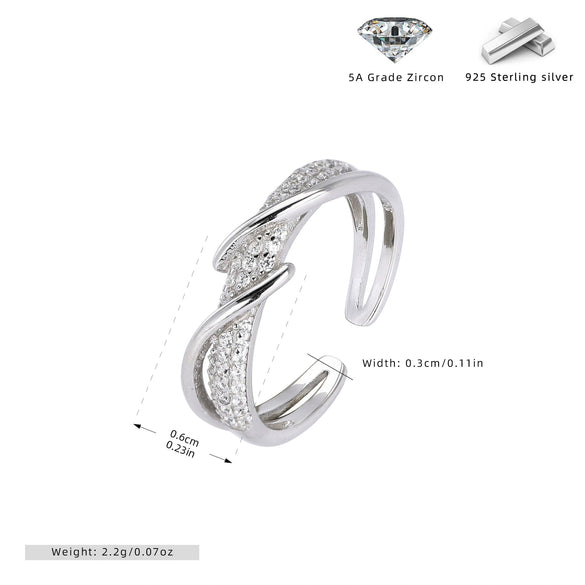 Finger Ring S925 Sterling Silver Ushape Inlaid Zircon