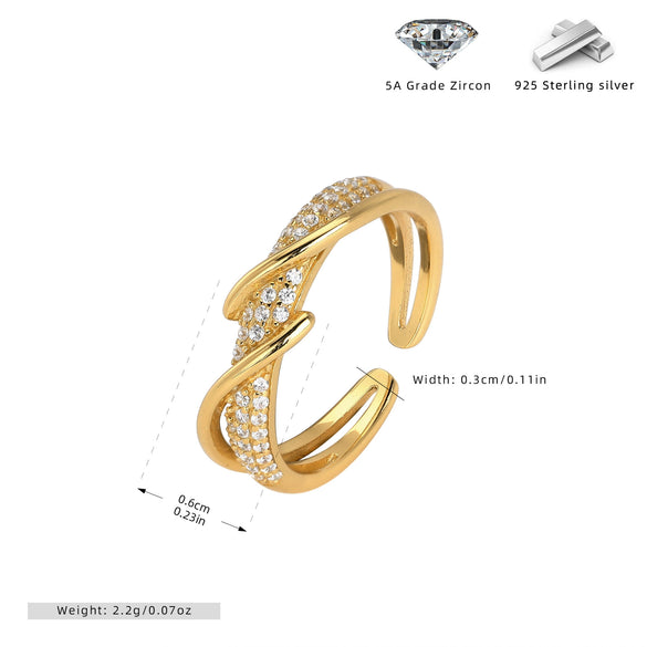 Finger Ring S925 Sterling Silver Ushape Inlaid Zircon
