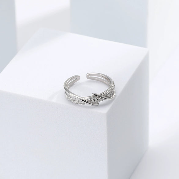 Finger Ring S925 Sterling Silver Ushape Inlaid Zircon