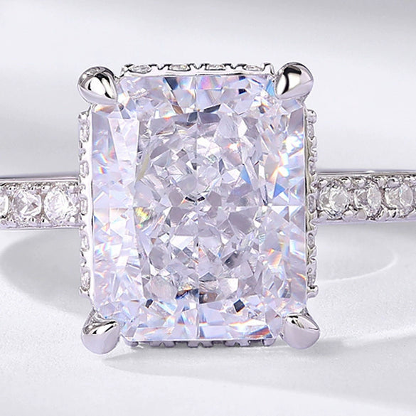 Finger Ring 925 Silver Square Geometric Ice Flower Cut High Carbon Diamond Women's