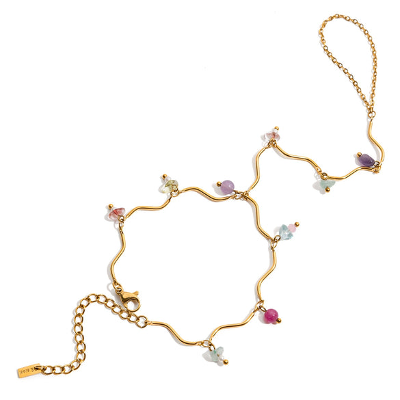Fingerless Bracelet Stainless Steel Colorful Natural Stone Flower Pattern Electroplated Highend Hand Jewelry