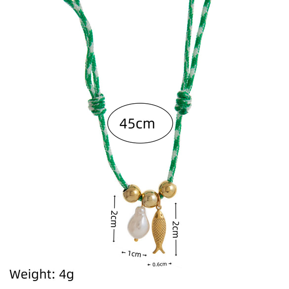 Fish Necklace Copper Stainless Steel Geometric Pattern Electroplated Retro Colorful Beads