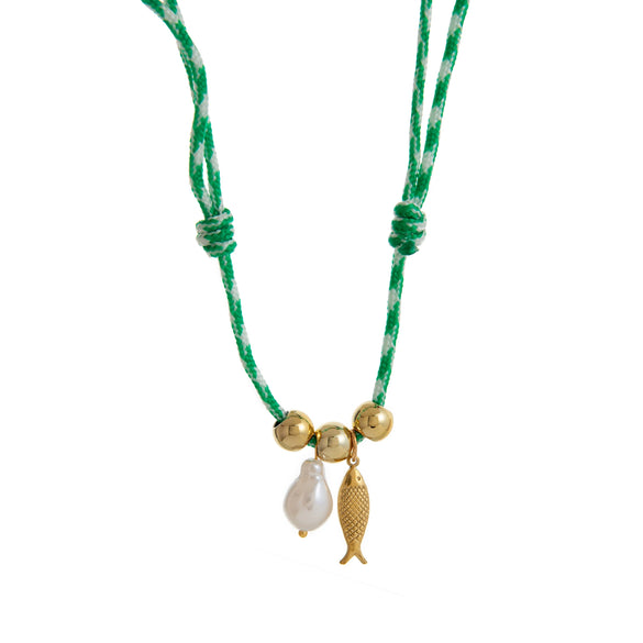 Fish Necklace Copper Stainless Steel Geometric Pattern Electroplated Retro Colorful Beads