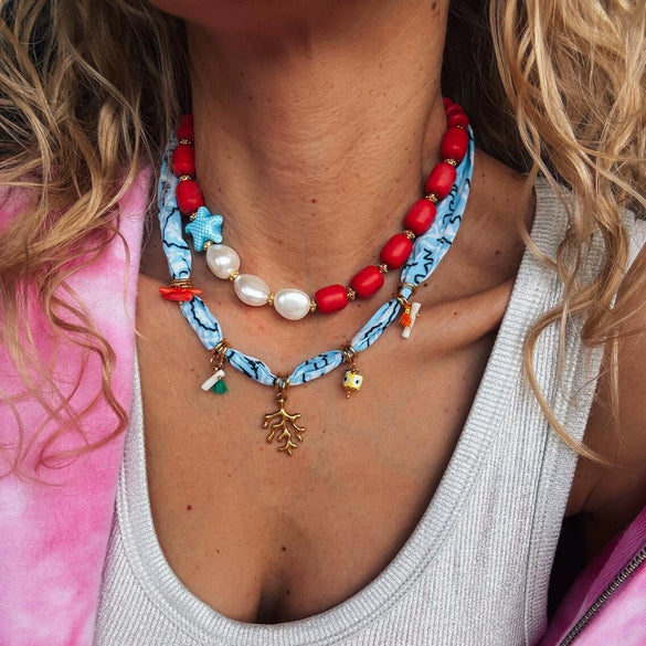 Fish Necklace Copper Stainless Steel Geometric Pattern Electroplated Retro Colorful Beads