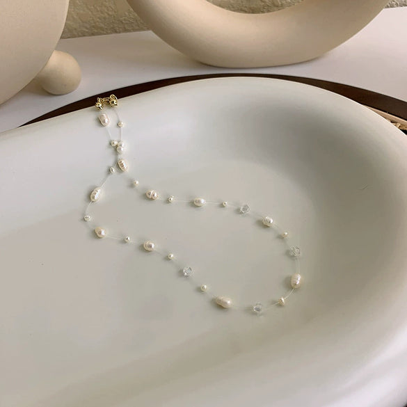 Fishing Line Pearl Necklace With Geometric Design For Women