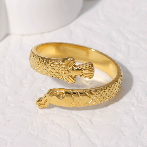 Fishshaped Stainless Steel Women's Open Ring With Animal Zodiac Pattern And Electroplating Treatment