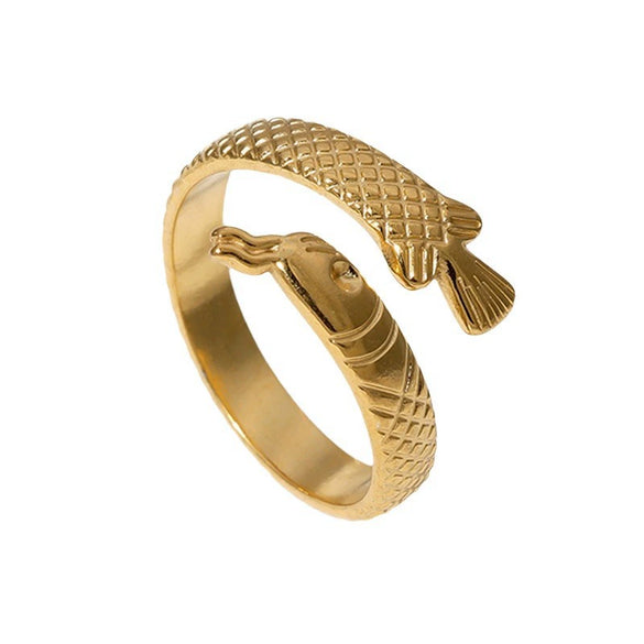 Fishshaped Stainless Steel Women's Open Ring With Animal Zodiac Pattern And Electroplating Treatment