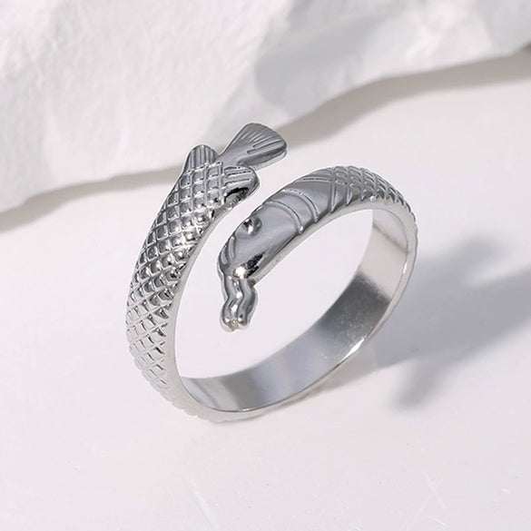 Fishshaped Stainless Steel Women's Open Ring With Animal Zodiac Pattern And Electroplating Treatment