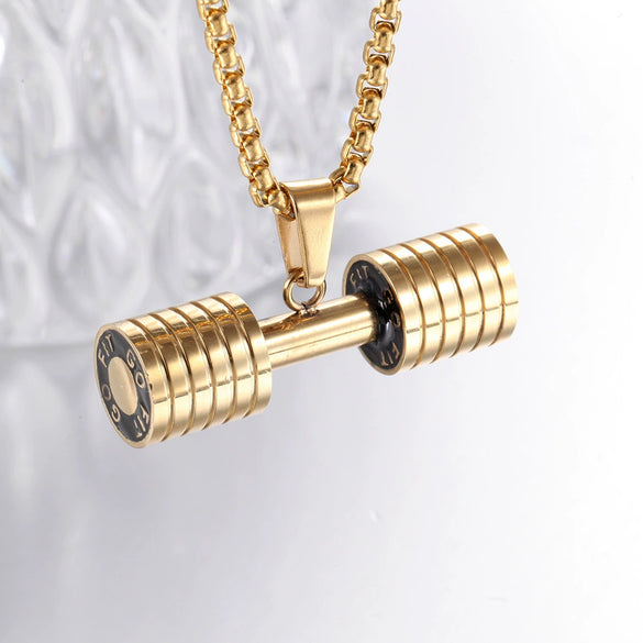 Fitness Weightlifting Dumbbell Stainless Steel Casting Pendant Necklace For Men
