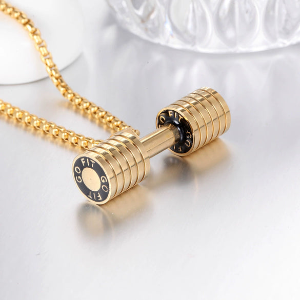 Fitness Weightlifting Dumbbell Stainless Steel Casting Pendant Necklace For Men