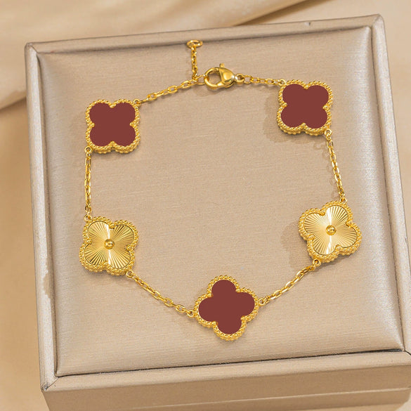 Fiveflower Laser Clover Bracelet For Women Titanium Steel 18K Real Gold Thick Electroplated In Vacuum Furnace