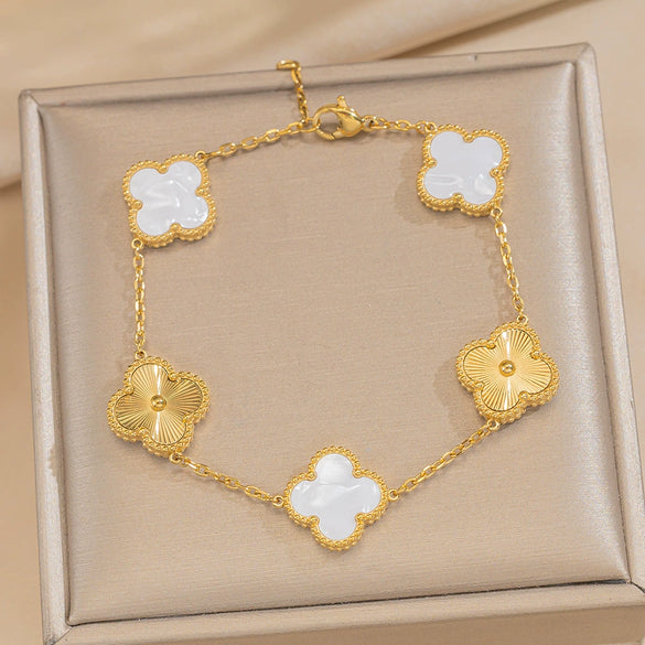 Fiveflower Laser Clover Bracelet For Women Titanium Steel 18K Real Gold Thick Electroplated In Vacuum Furnace
