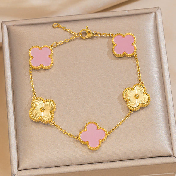 Fiveflower Laser Clover Bracelet For Women Titanium Steel 18K Real Gold Thick Electroplated In Vacuum Furnace