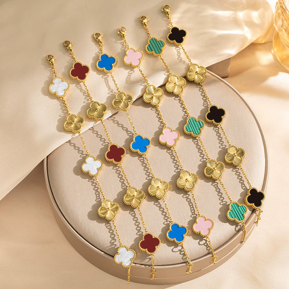 Fiveflower Laser Clover Bracelet For Women Titanium Steel 18K Real Gold Thick Electroplated In Vacuum Furnace