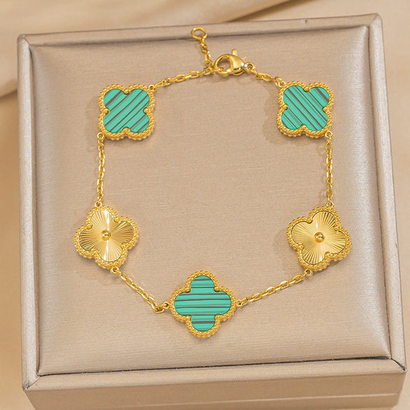 Fiveflower Laser Clover Bracelet For Women Titanium Steel 18K Real Gold Thick Electroplated In Vacuum Furnace