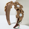 Flannel Headband With Three Dimensional Flower Glass Diamond Tassel For Women
