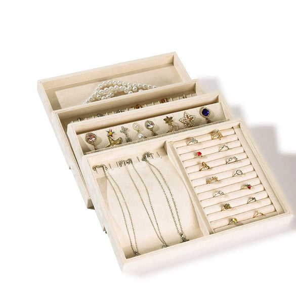 Flannel Jewelry Storage Tray Rectangle Splicing Design For Bracelets Rings Earrings Watches