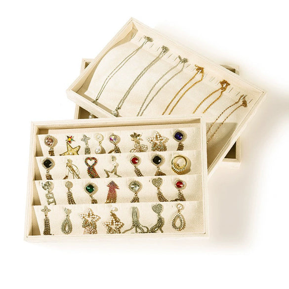 Flannel Jewelry Storage Tray Rectangle Splicing Design For Bracelets Rings Earrings Watches