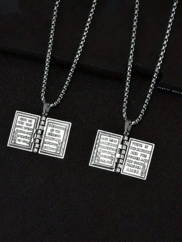 Flip Book Cross Pendant Necklace Stainless Steel Geometric Gothic Genderless Style