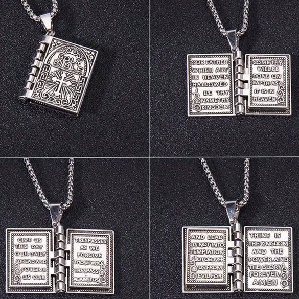 Flip Book Cross Pendant Necklace Stainless Steel Geometric Gothic Genderless Style