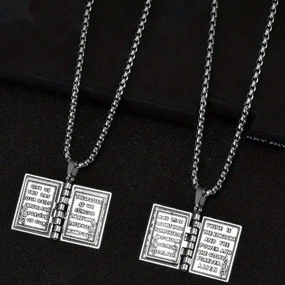 Flip Book Cross Pendant Necklace Stainless Steel Geometric Gothic Genderless Style