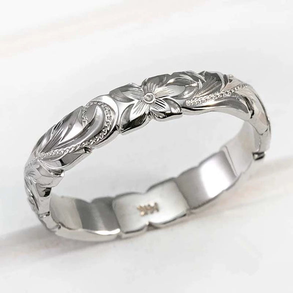 Floating Carved Rose Copper Ring With 14K Gold Plated Electroplating For Women