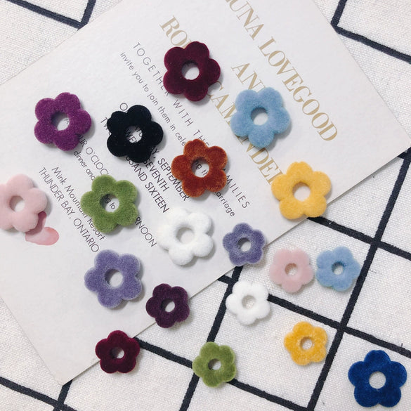 Flocked Velvet Fivepetal Flower Throughhole Beads Jewelry Earrings Nail Accessories Material Retro Style
