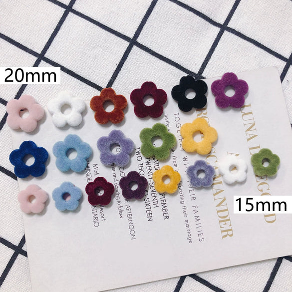 Flocked Velvet Fivepetal Flower Throughhole Beads Jewelry Earrings Nail Accessories Material Retro Style