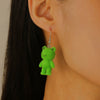 Flocking Resin Frog Pendant Earrings Cute Cartoon Animal Design With Electroplating
