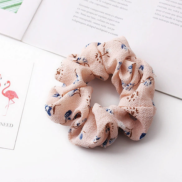 Floral Chiffon Scrunchie Hair Tie Handmade Highelastic Fabric Hair Accessory Wholesale