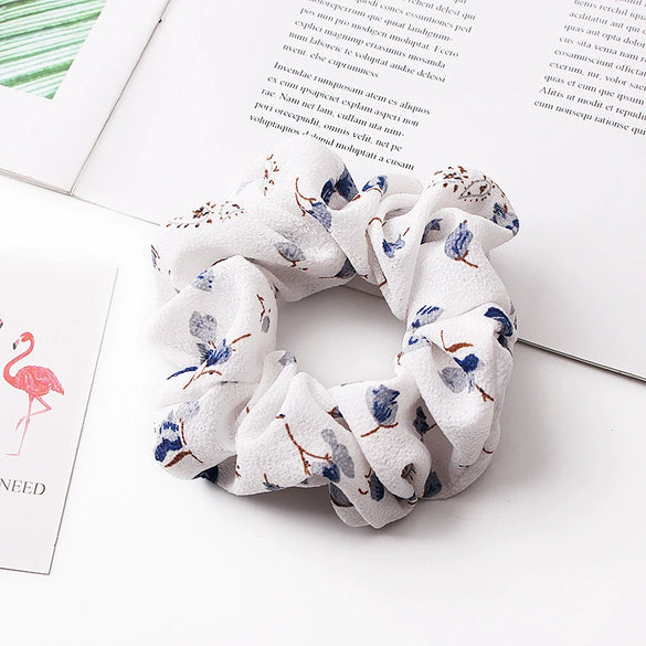 Floral Chiffon Scrunchie Hair Tie Handmade Highelastic Fabric Hair Accessory Wholesale