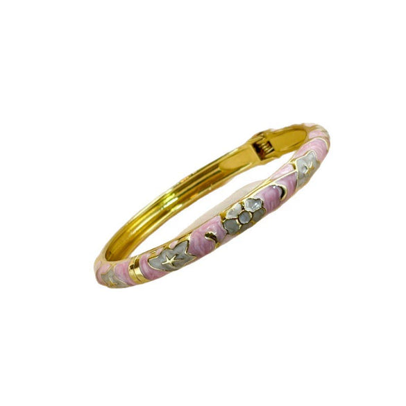 Floral Enamel Cloisonné Open Cuff Bracelet With Retro Decorative Finish Statement Accessory