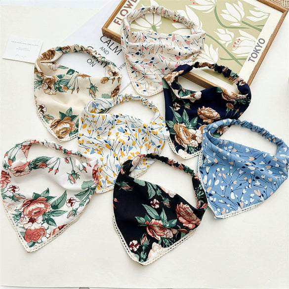 Floral Fabric Triangle Scarf Geometric Style Women's Headwear