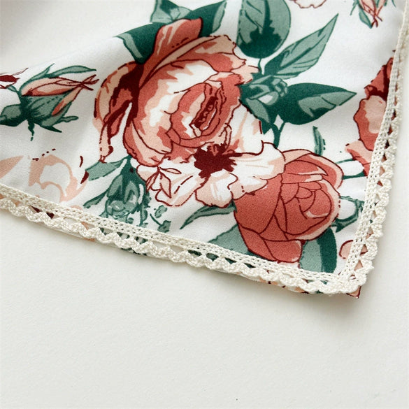 Floral Fabric Triangle Scarf Geometric Style Women's Headwear