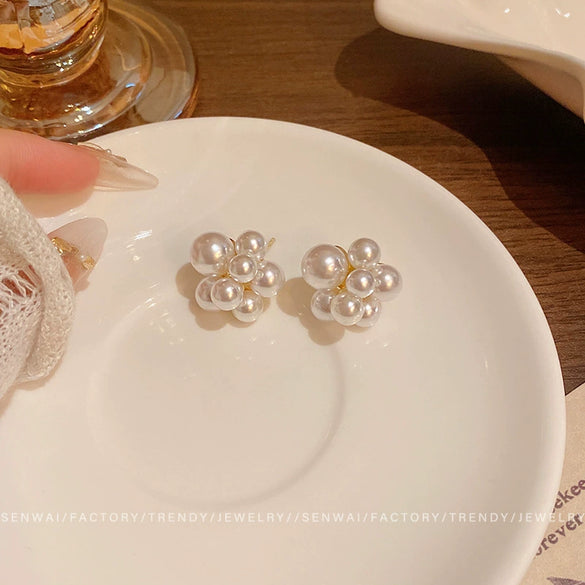 Floral Imitation Pearl Earrings For Women Electroplated Retro Style