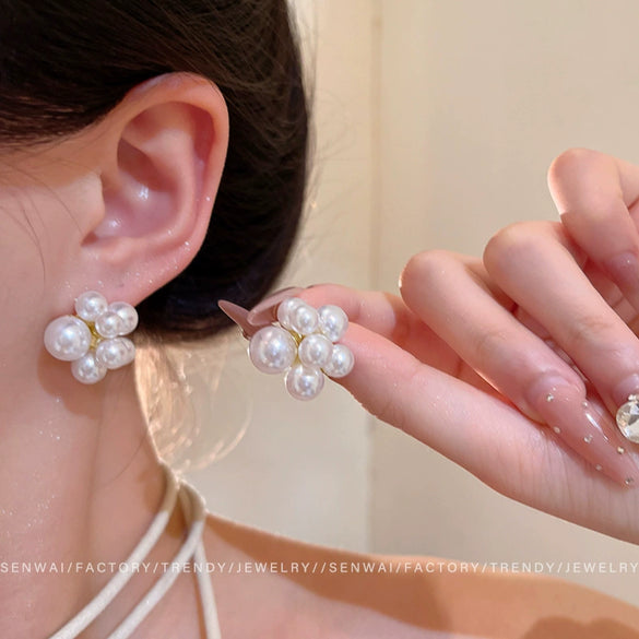 Floral Imitation Pearl Earrings For Women Electroplated Retro Style