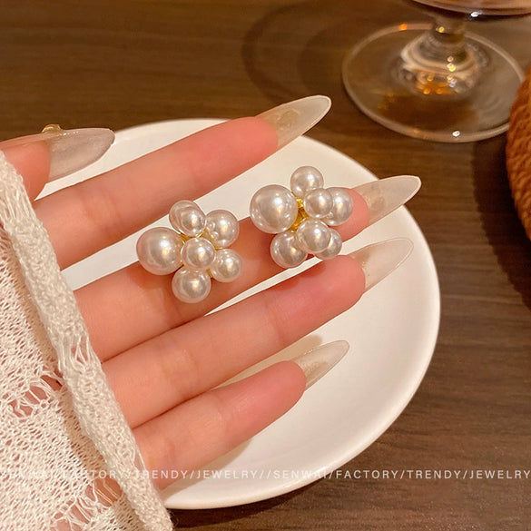 Floral Imitation Pearl Earrings For Women Electroplated Retro Style