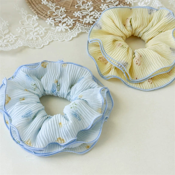 Floral Multilayer Scrunchie For Women Fabric Handmade Sweet Style Hair Tie