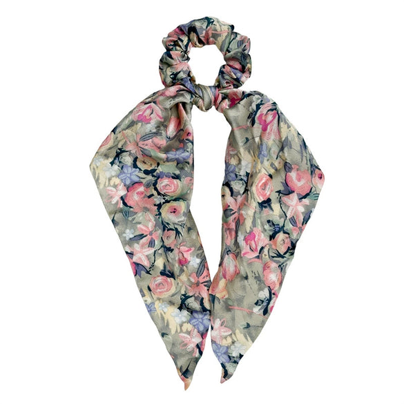 Floral Ribbon Scrunchie Hair Tie Handmade Fabric Women's Hair Accessory