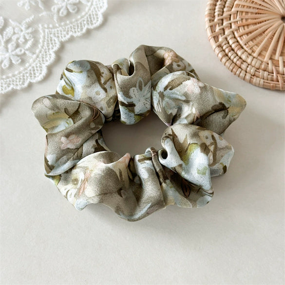 Floral Ribbon Scrunchie Hair Tie Handmade Fabric Women's Hair Accessory