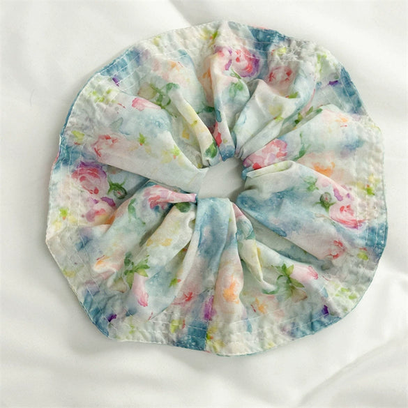 Floral Scrunchie Hair Accessory For Women Handmade Fabric Vacation Style